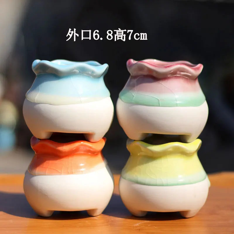 Nordic Glazed Ceramic Flowerpot Creative Mini Plant Meat Flowerpot Macetas De Ceramica Home Decoration Fleur Balcony Decoration