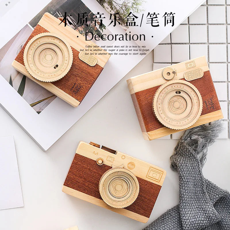 Pencil Holder Camera-shaped Concise Wood Especial Pen Container for Office