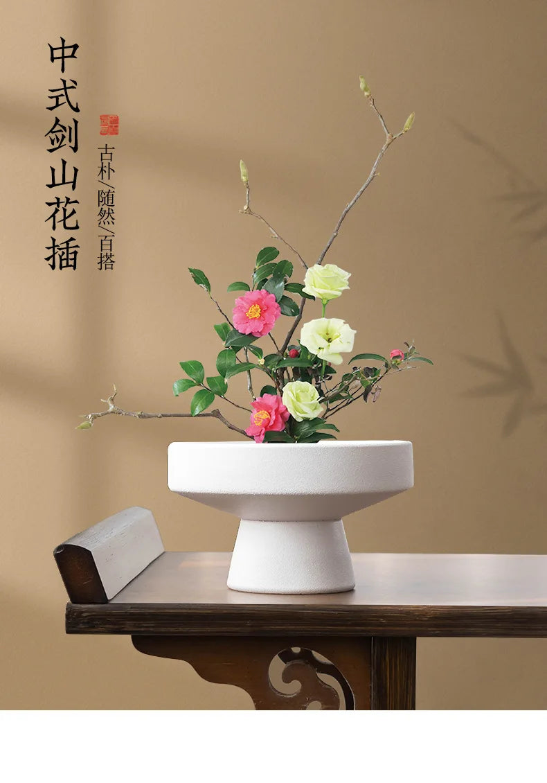 Creative Simple Flower Arranger Flower Pot Decoration Piece Living Room Desktop Ceramic Chinese Decor Flowerpot Accessories