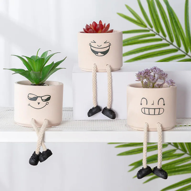 Creative Expression Character Hanging Foot Doll Fleshy Ceramic Flowerpot Personalized Handicraft Decoration Breathable Pot