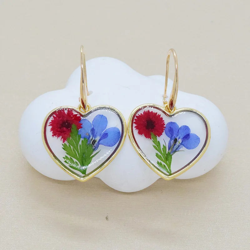 Unique Dried Flower Earrings Women Fashion Colorful Real Floral Earrings Creative Resin Epoxy Immortal Flower Earrings Jewelry