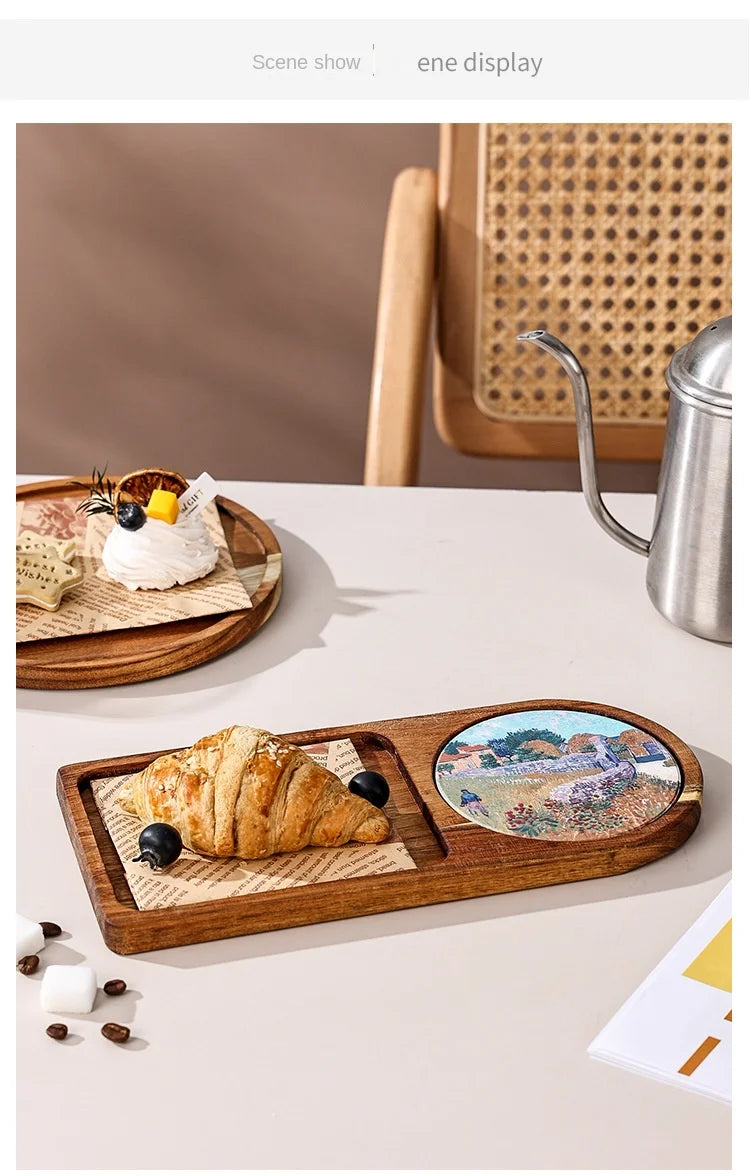 Bread cutlery wooden tray retro pastry dessert afternoon tea snack  tea tray suitable for home kitchen decoration accessories