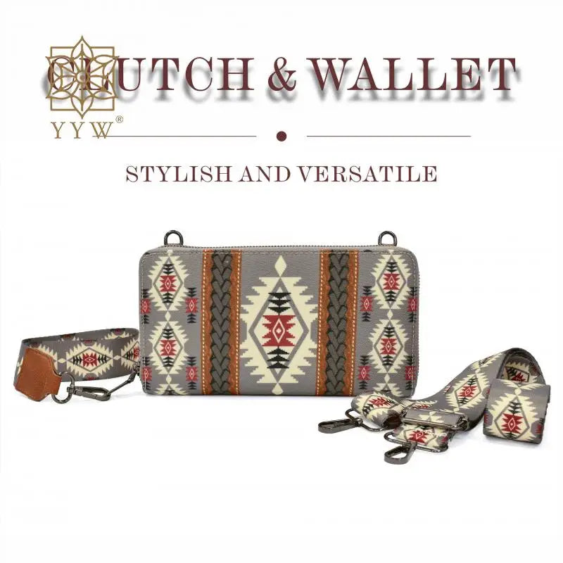 Cowgirls Wallet Purse Casual Women Western Aztec Clutch Wristlet Wallet with Credit Card Holder Envelope Bags Shoulder Handbag