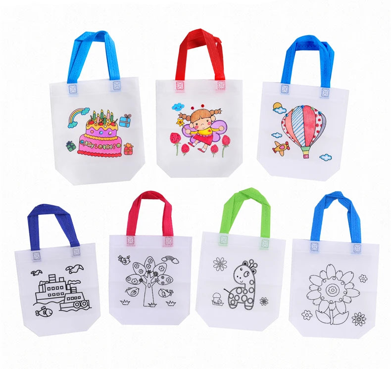 5 Sets DIY Graffiti Bag with Markers Handmade Painting Non-Woven Bag for Children Arts Crafts Color Filling Drawing Toy