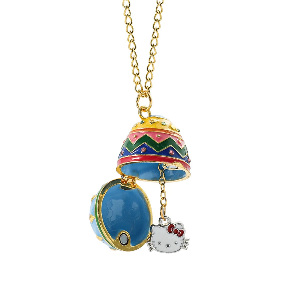 Handmade Enamel Faberge Easter Christmas Eggs Pendant Jewelry Cute Y2k Hello Kitty Sanrio Necklace Mystery Gifts for Women Girl