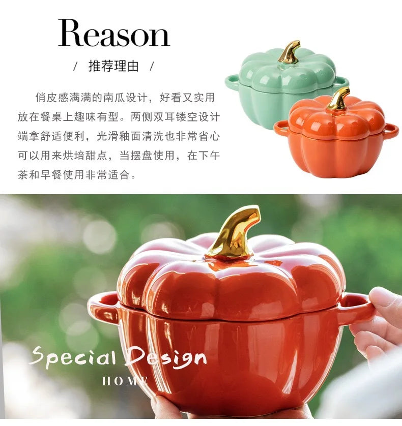 Creative Cartoon Pumpkin Shaped Ceramic Salad Bowl Kawaii Soup Bowl Kitchen Utensils Accessories Halloween Gift