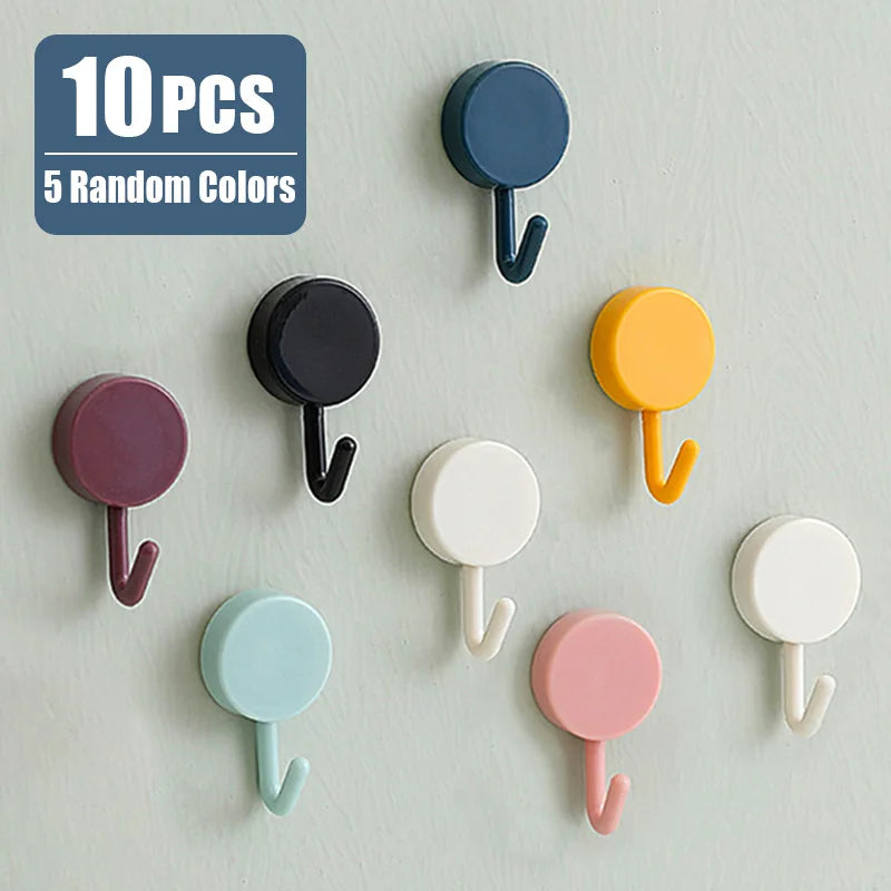 10PCS Self Adhesive Wall Hook Strong Without Drilling Coat Bag Bathroom Door Kitchen Towel Hanger Hooks Home Storage Accessories