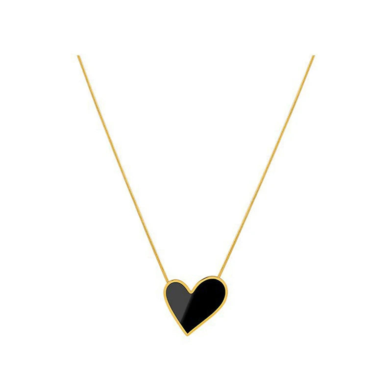 Do Not Fade White Black Shell Heart Stainless Steel Pendant Necklace for Women Luxury Korean Fashion Aesthetic Chains Necklaces