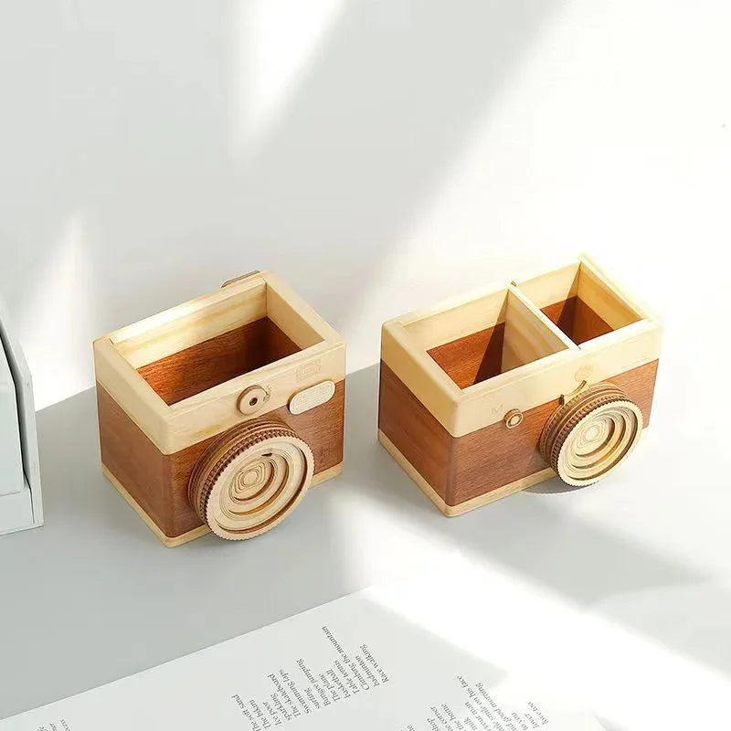 Pencil Holder Camera-shaped Concise Wood Especial Pen Container for Office