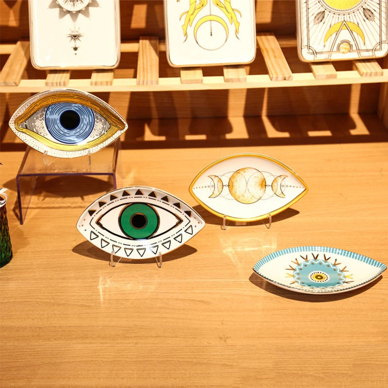 Ceramic Jewelry Tray Trinket Dish Rings Earrings Necklaces Dish Evil Eye Decorative Plate Bowl Home Decor