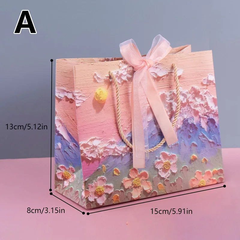 Flower Gift Packaging Bag 3D Cloud Oil Painting Paper Bag Valentine'S Day Birthday Wedding Party Favor Bag Clothes Store Handbag