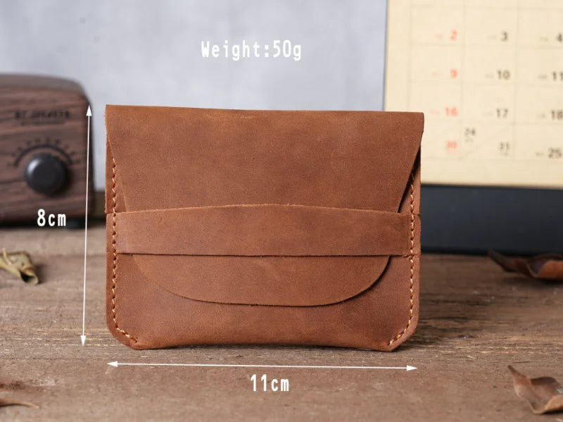 Simple Genuine Leather Card Holder Creative Retro Casual Mini Purse Wallet Crazy Horse Leather Small Business Cards Storage Case