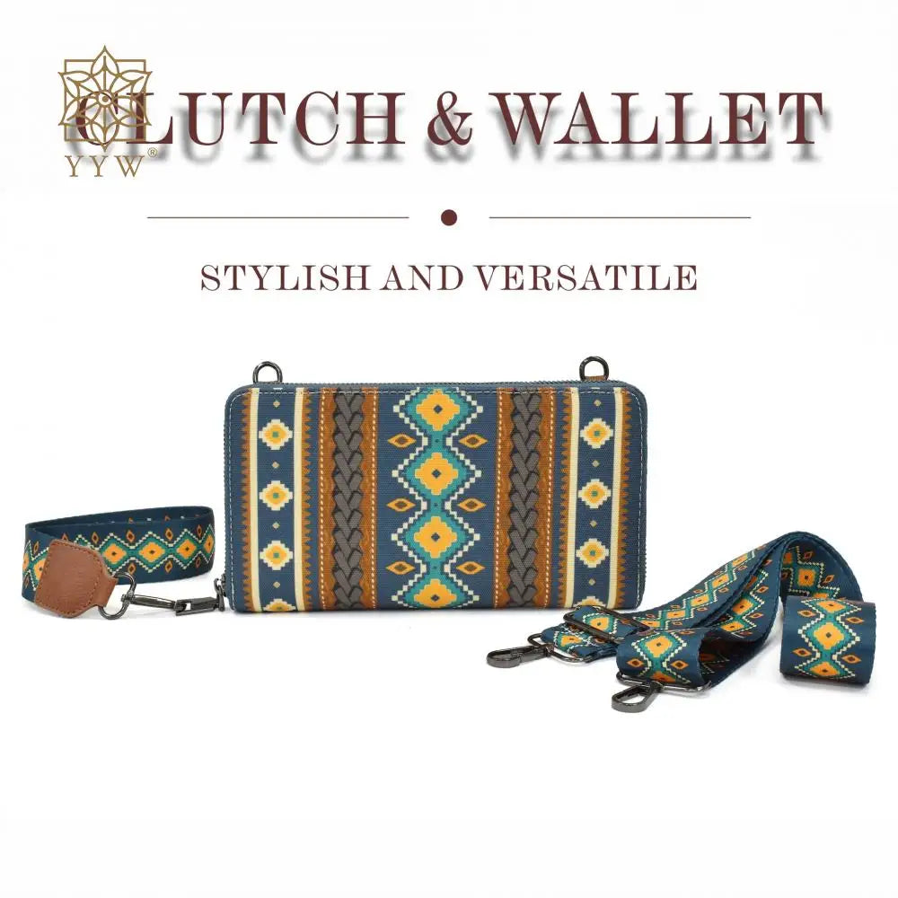 Cowgirls Wallet Purse Casual Women Western Aztec Clutch Wristlet Wallet with Credit Card Holder Envelope Bags Shoulder Handbag