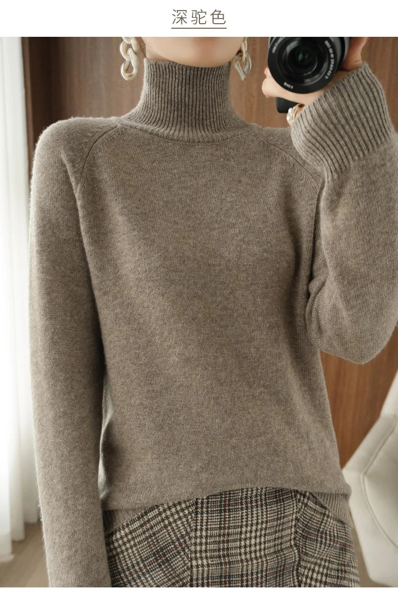 Fashion Basic Autumn Winter  Merino Wool Sweater Mock Neck Cashmere Pullover  Solid Color Soft Long Sleeve Clothing Tops