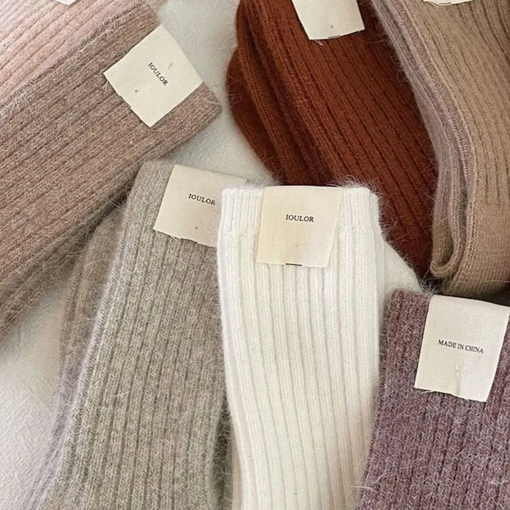 Fashion Cashmere Winter Warm Velvet Socks Thermal Thick Mid Tube Socks Stripes Long Socks For Women