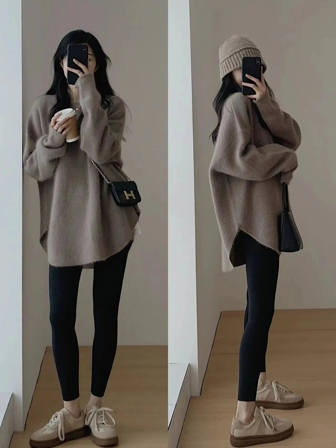 Korean women's mid to long pure wool pullover knitted sweater autumn winter 2024, fashionable and loose large size cashmere tops