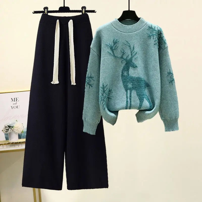 Autumn and Winter Set Women's New Western Style Knitted Sweater Women's Loose and Slimming Casual Pants Two Piece Set Fashion