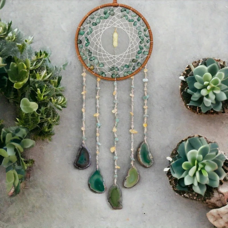 1pcs Natural Green Gemstone Outdoor Garden Dream Catcher, Wind Chimes, Sun Catchers, Home Decor, Decorative Pendant