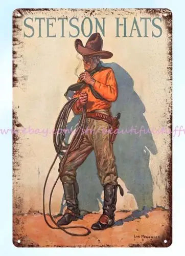 new bedroom design Stetson Hats Cowboy lasso rope metal tin sign