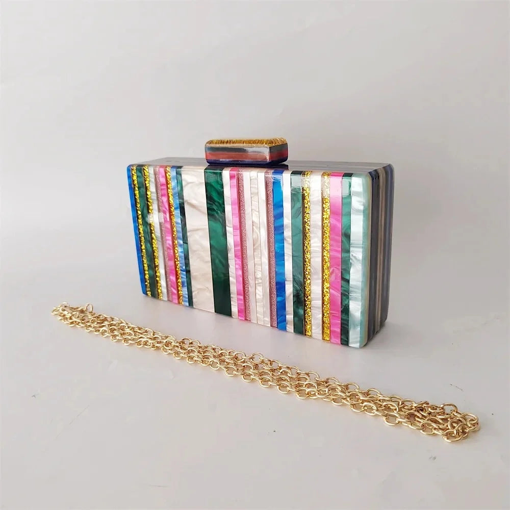 Colorful Striped  Unique Clear Jelly Handbags Luxury Handbag Bridal Wallet Custom Acrylic Clutch Bag Evening Bags For Women Flap