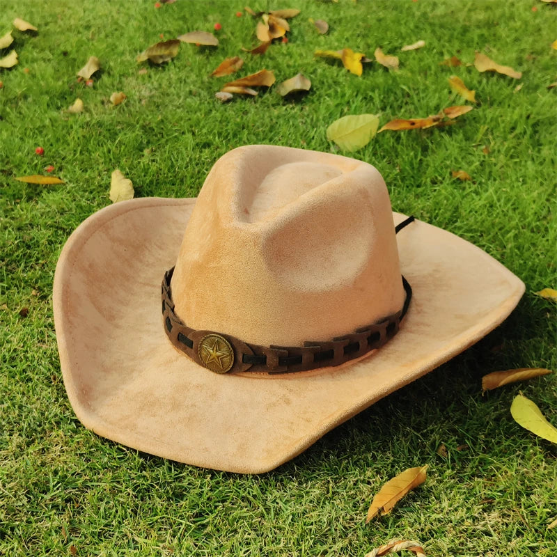 vegan suede Cowboy Hat for men retro suede cowboy Hat women Jazz hat wide brim Felt Fedora Hat vintage Panama sombrero hombre