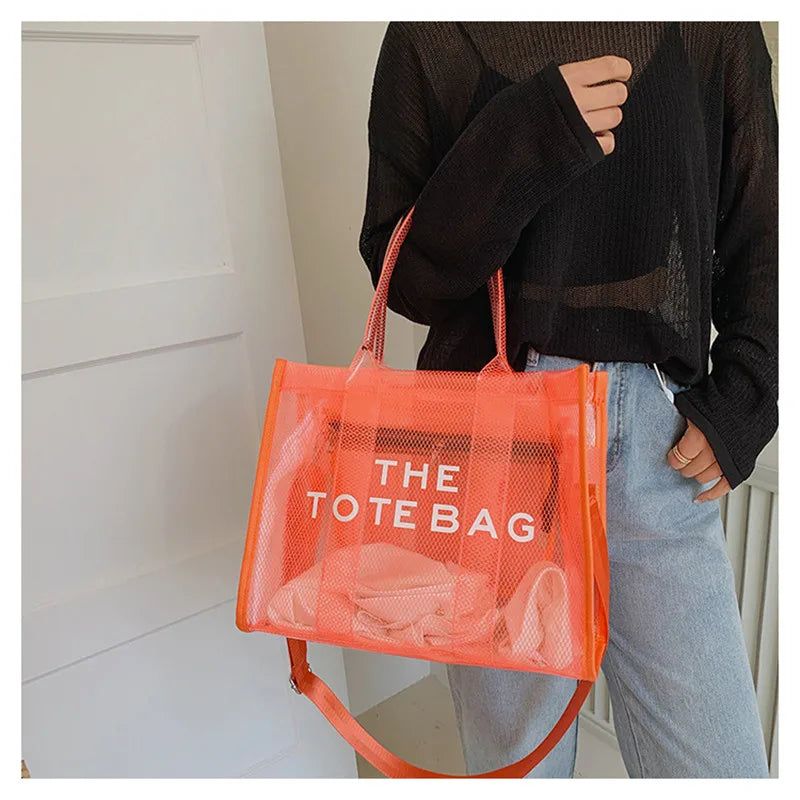 Summer The Tote Bags For Women Brand Designer Luxury Clear Beach Bag Ladies Pink Handbag Big Shopping Crossbody Totebag Hand Bag