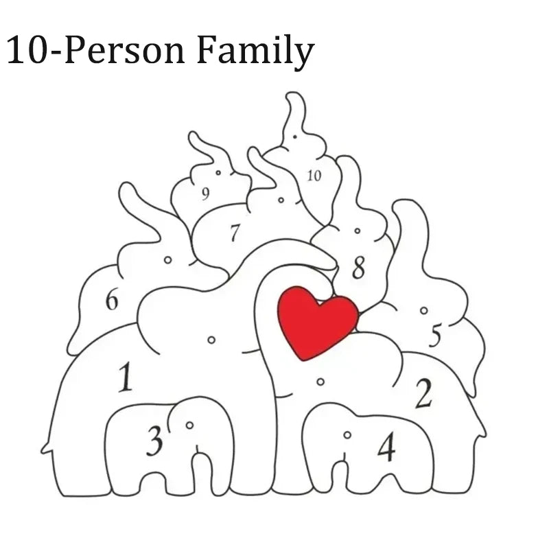 Personalized Elephant Family Wooden Puzzle Love Animal Wood Puzzle Custom Family Name Sculpture Free Engraving Decor Gifts Valentines Gift