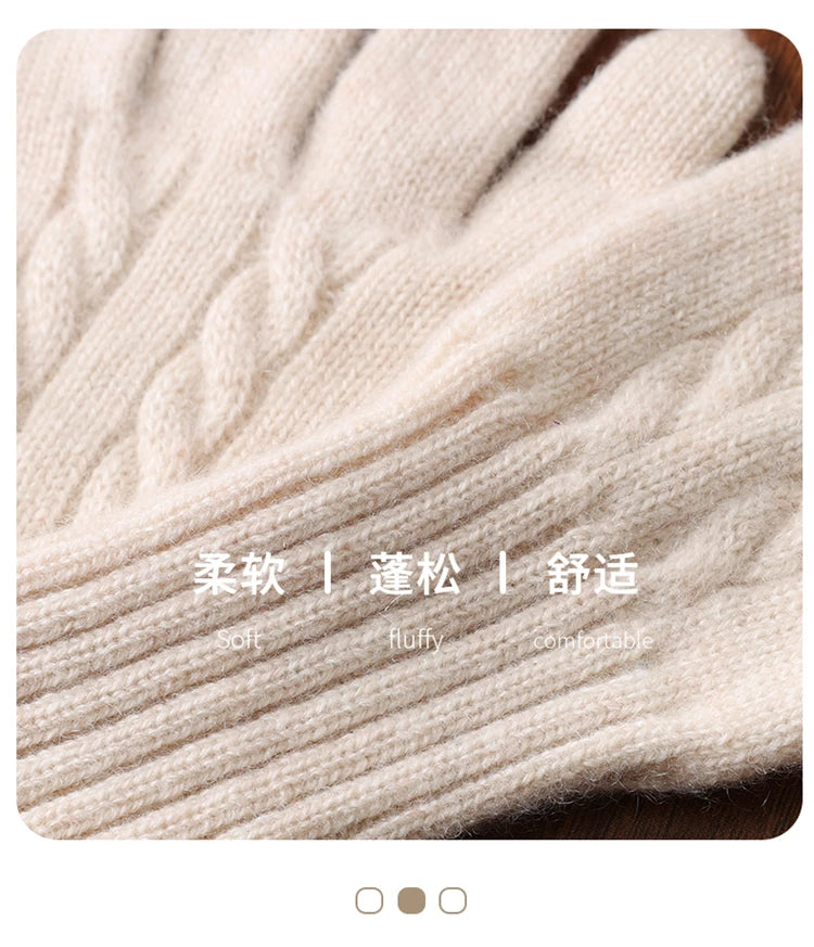 Women Wool Cashmere Gloves Cable Knit Touchscreen Finger Hole Winter Autumn Warm Wrist Length Classic Gloves Female Mitten