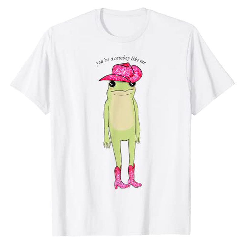 You're A Cowboy Like Me Funny Frog Pink Cowboy-Hat Cowgirl T-Shirt Western Country Southern Style Graphic Tee Tops Cute Outfits