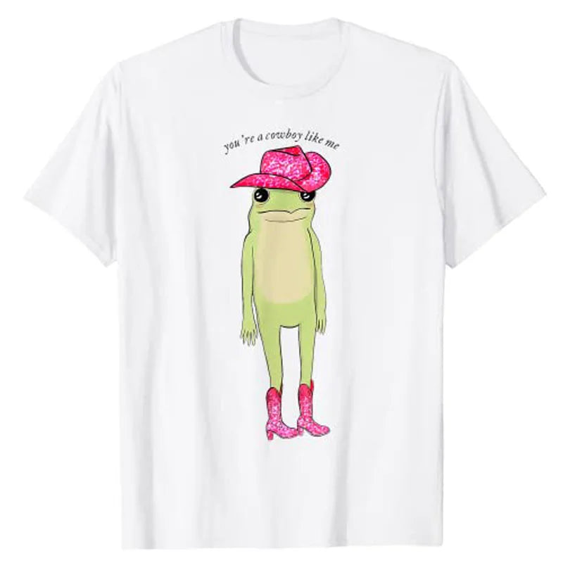 You're A Cowboy Like Me Funny Frog Pink Cowboy-Hat Cowgirl T-Shirt Western Country Southern Style Graphic Tee Tops Cute Outfits