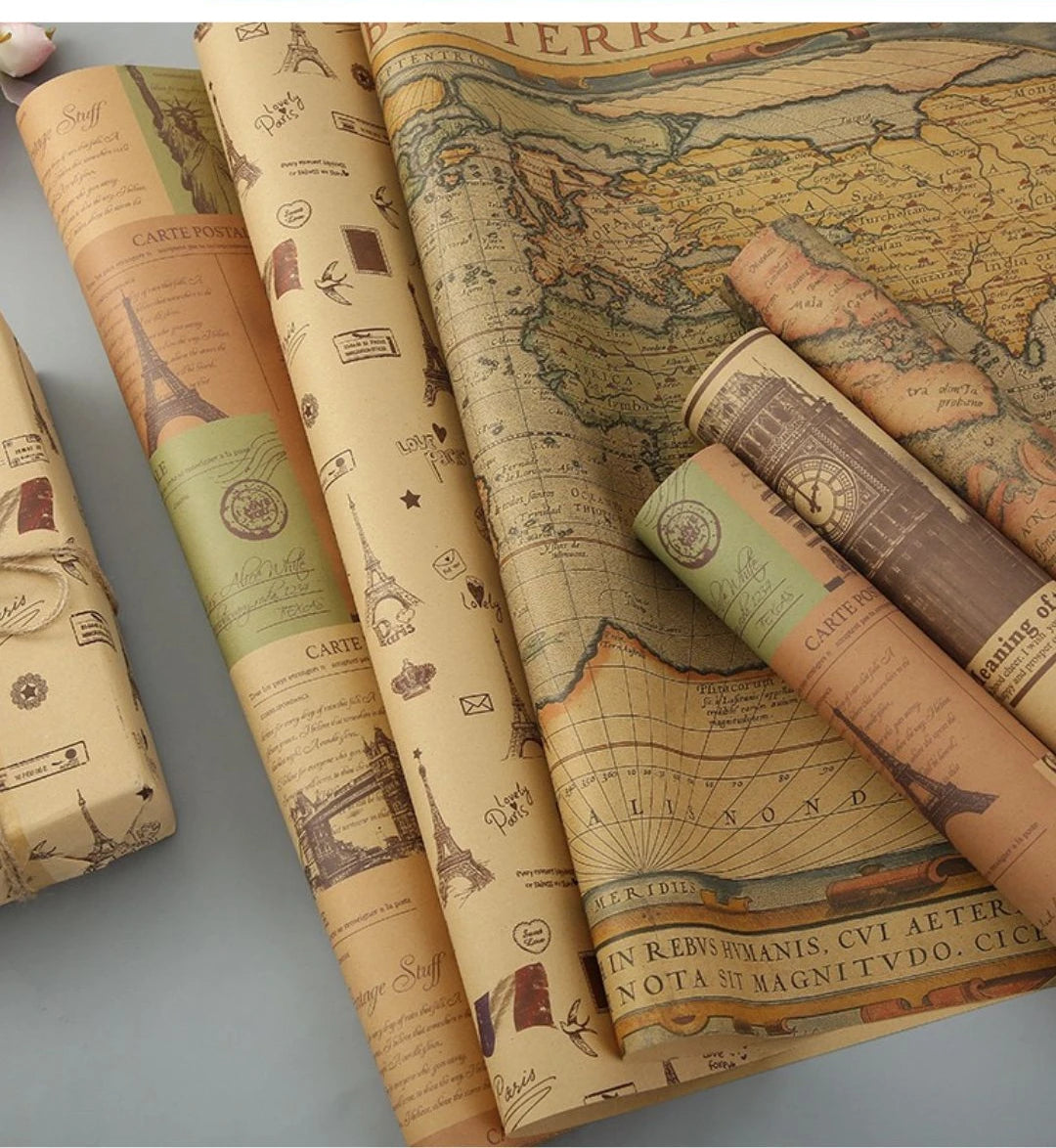 Fold Retro Kraft Gift Wrapping Paper Worldmap Christmas Gift Paper Newspaper Craft Valentine's Day Birthday Gift RegularPaper Valentines Gift