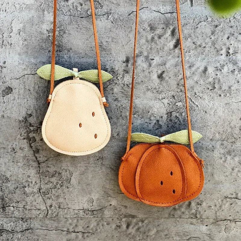 Cute Cartoon Children Bags Girls Pear Small Crossbody Bag Mini Pumpkin/Ladybug Handbag Shoulder Bag for Storing Small Items