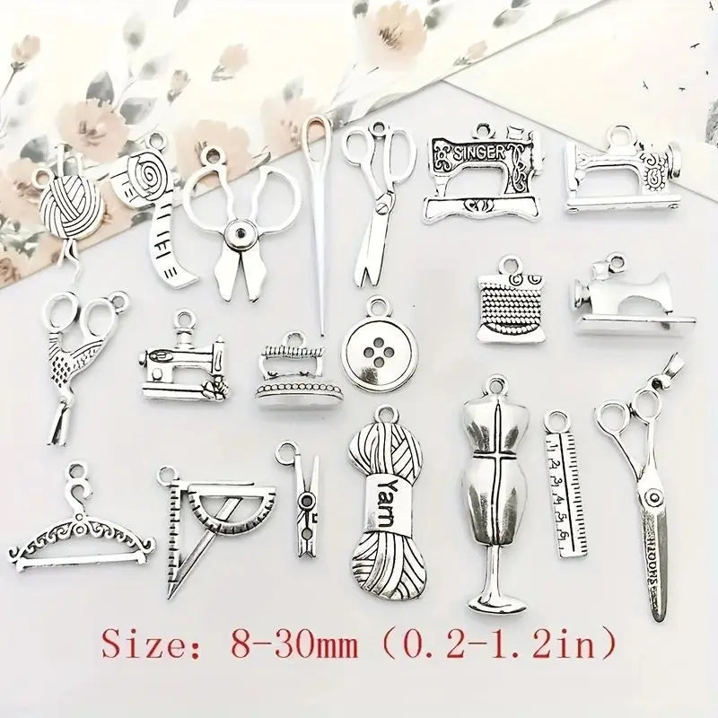 Mix 100/bag 100 vintage sewing machine small scissors hanger tape measure zinc alloy pendant necklace DIY jewelry pendant