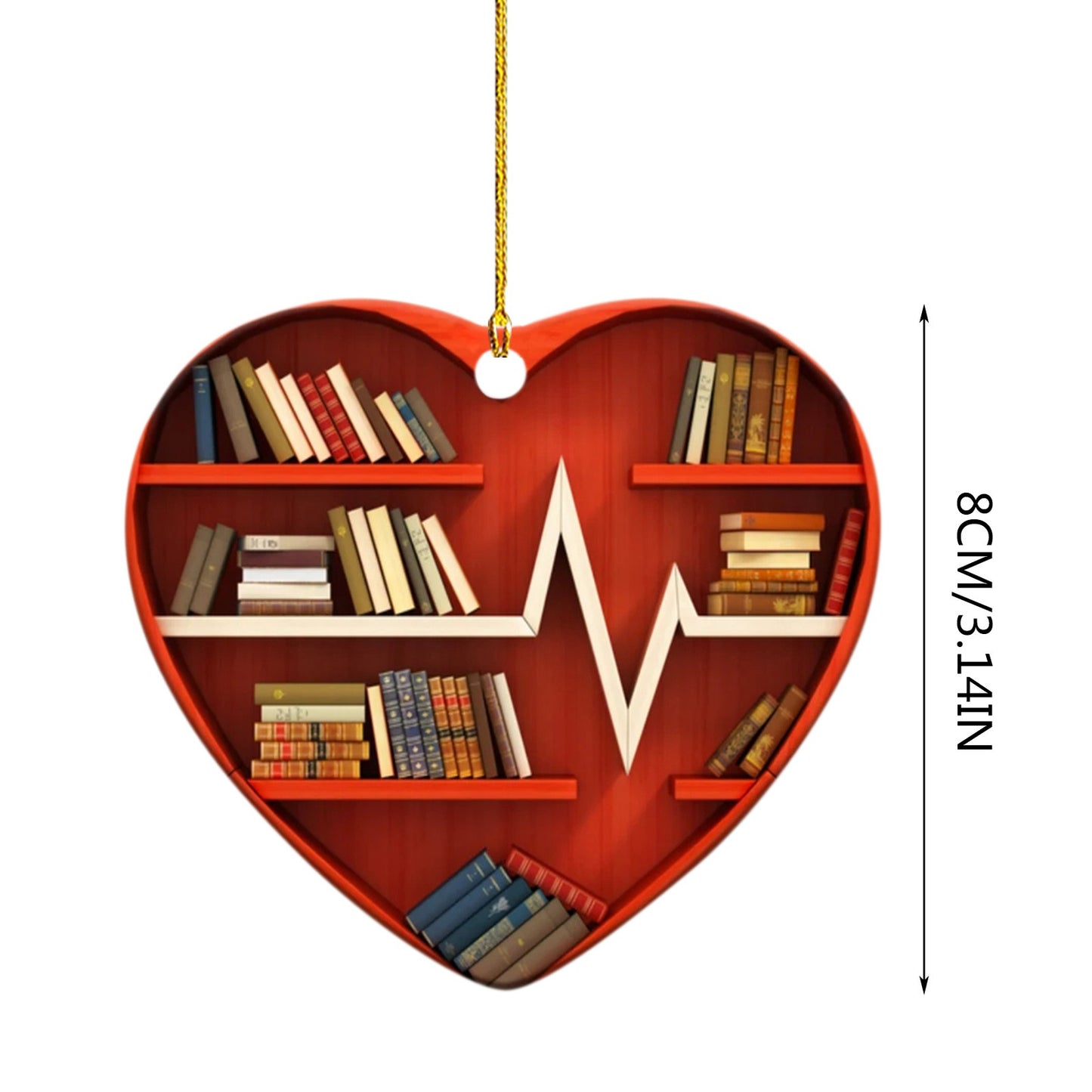 Book Lovers Heart Shaped Bookshelf Pendant Acrylic Craft Crystals Hanging Room Ornament Christmas Beard Decorations Car decor