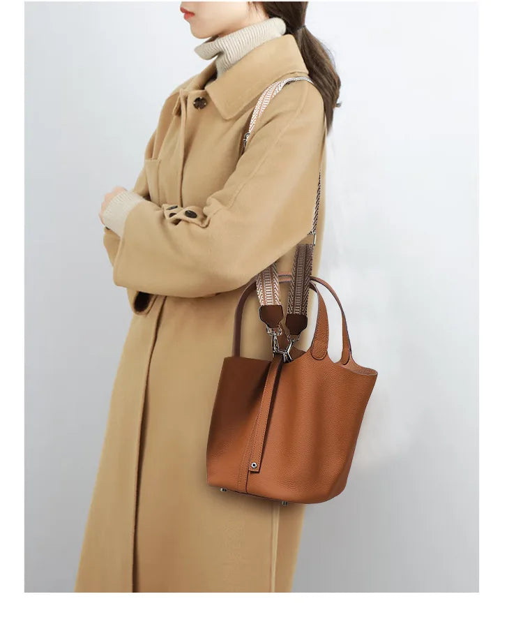 Various Genuine Leather Luxury Bag Fashion Women's Handbag Vegetable Basket Style Portable Women Bucket Bag with Lock