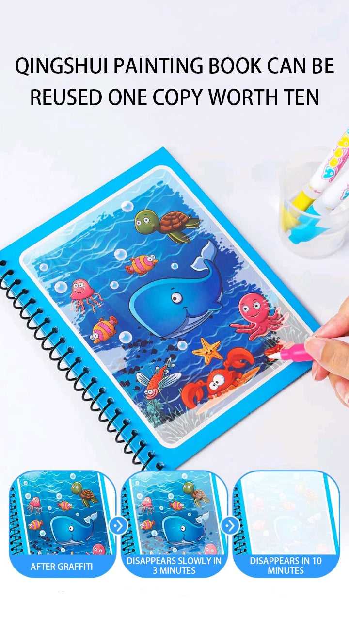 Children Early Education Toys Magical Book with Pen Water Drawing Montessori Toys Gift Reusable Coloring Book Magic Drawing Book