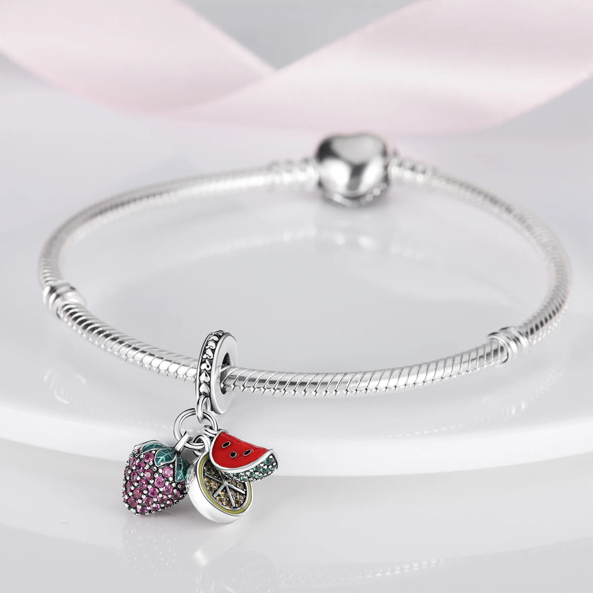 Silver Plated Charms For Woman Summer Green Cactus Avocado Beads Fit Original Pandora Bracelet Necklace DIY Dangle Charms