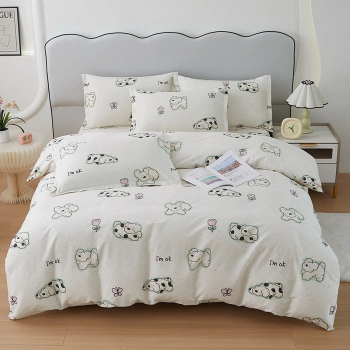 Colorful Polka Dot Cotton Duvet Cover Set with Zipper Cute Bear Bedding Sets for Men & Women, Luxury Reversible Comforter Covers