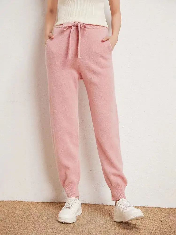 Women's 100% Wool Knitted Trousers, Casual Sports Sweatpants, Korean Version, Small Leg Pants, Female Cashmere Pants, Fashion