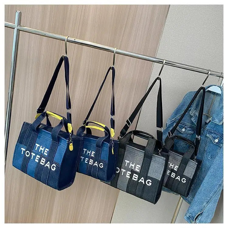 High-capacity Letter Print Underarm Bag Women Y2k New Trendy Fashion Shoulder Handbags Contrast Color Patchwork Denim Tote Bags