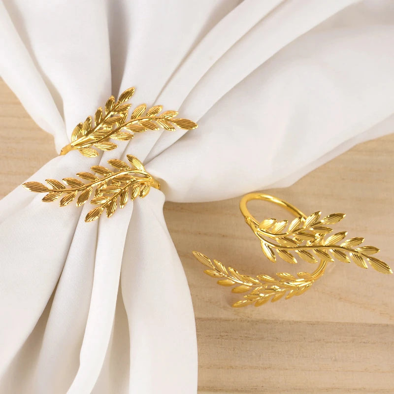 6Pcs Gold Wheat Napkin Rings Leaf Napkin Holder For Thanksgiving Wedding Home Kitchen Dinnig Table Decorations