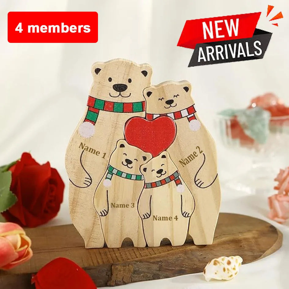 Custom Name Wooden Bear Family Ornaments Personalized Wood Carving Bear Puzzle Christmas Birthday Gift home decor action figure Valentines Gift