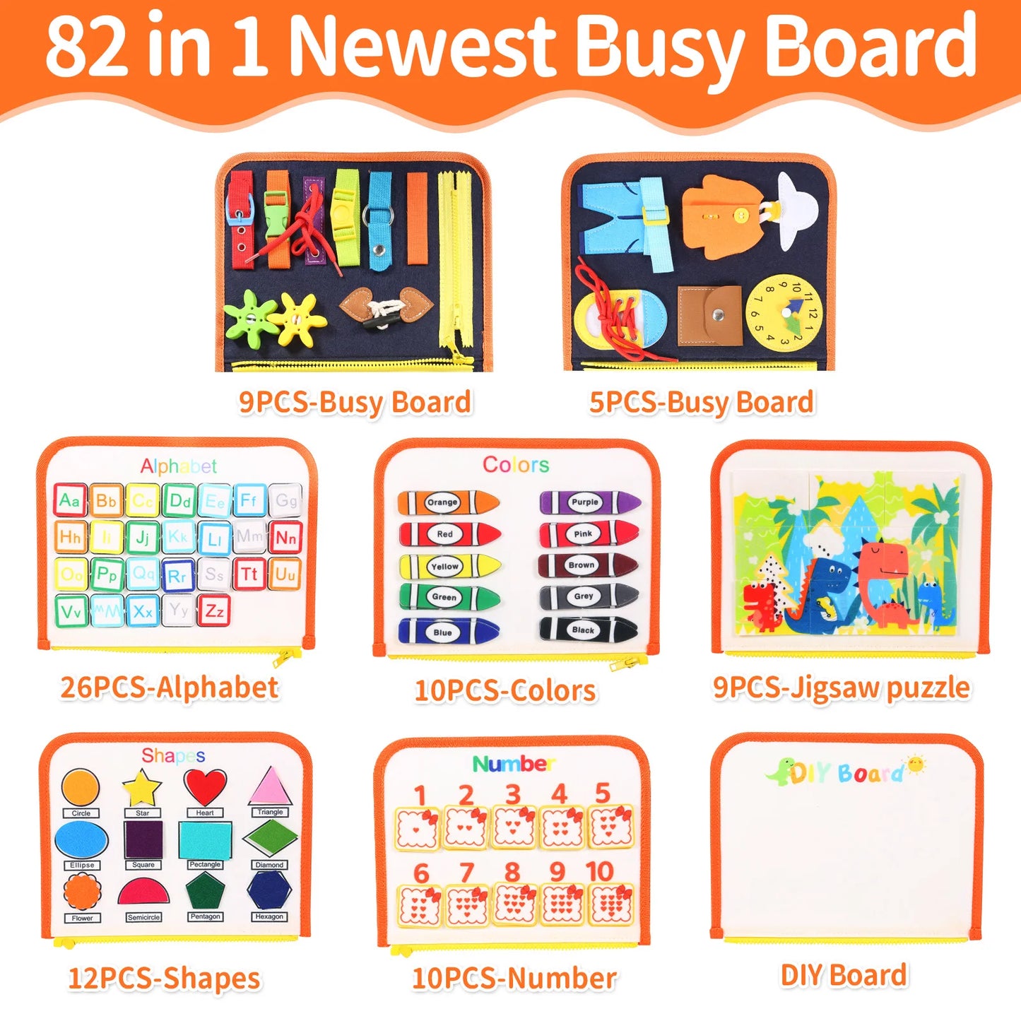 TUNJILOOL Montessori Parish Toys Busy Board Early Educational Toy For Toddler Baby Felt Cloth Story Book 3D Shape Color Match