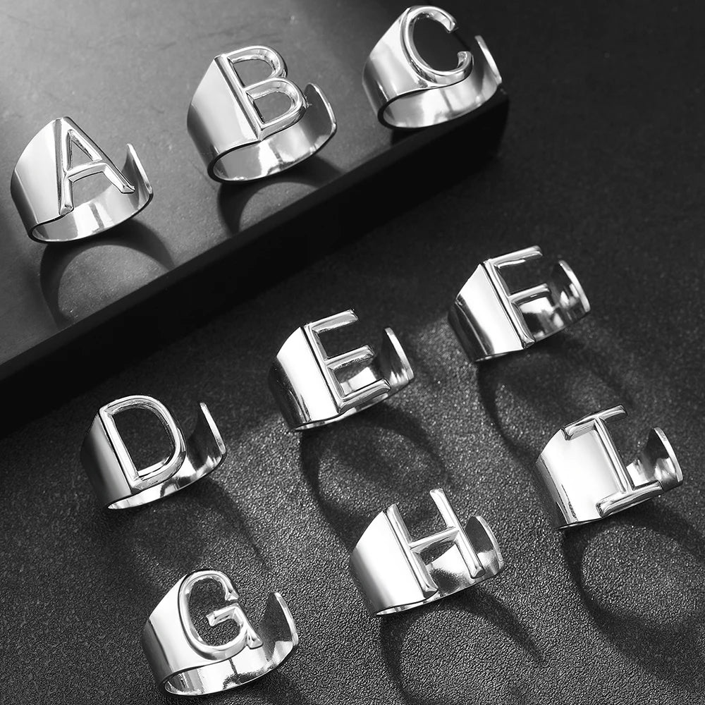 Stainless Steel Rings Temperament Noble 26-letter Ring Vintage Luxuries Adjustable Opening Ring For Women Jewelry Banquet Gifts