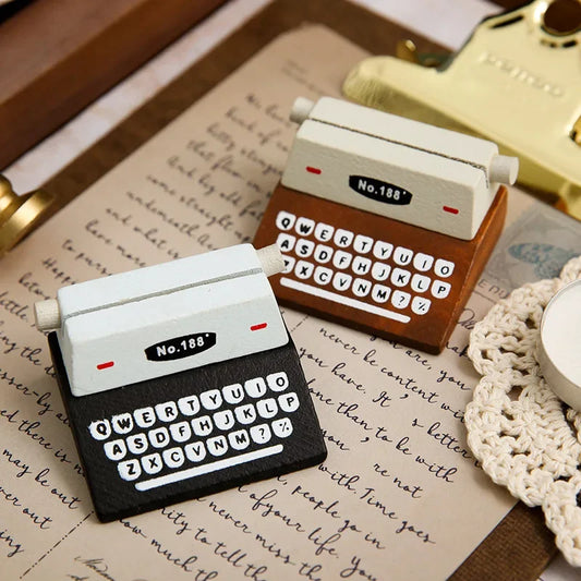 Vintage Typewriter Shape Card Holder Wooden Memo Clips Photocard Holder Kawaii Messege Note Display Stand Office Desk Organizer