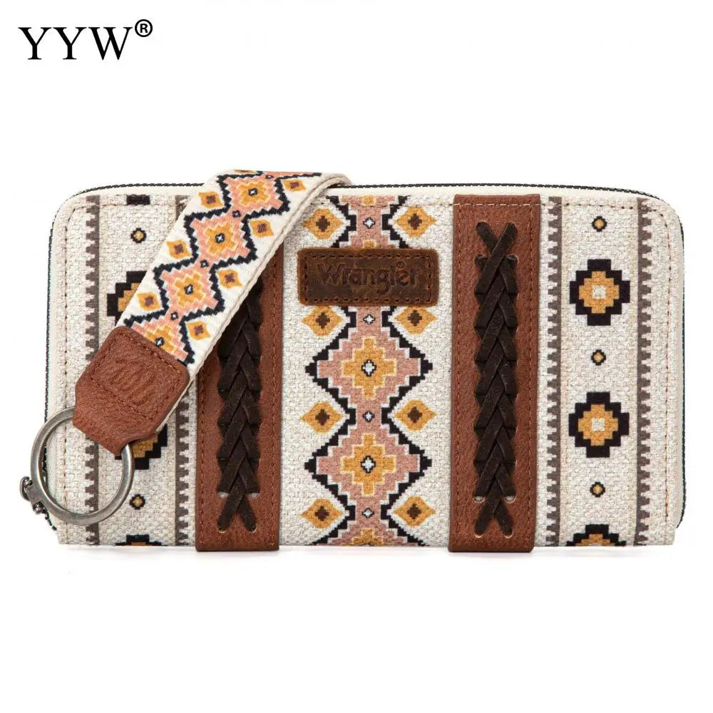 Fashion Bohemian Cowgirl Wallet Purse for Women Western Aztec Ethnic Clutch Wristlet Wallet with Credit Card Holder Shoulder Bag