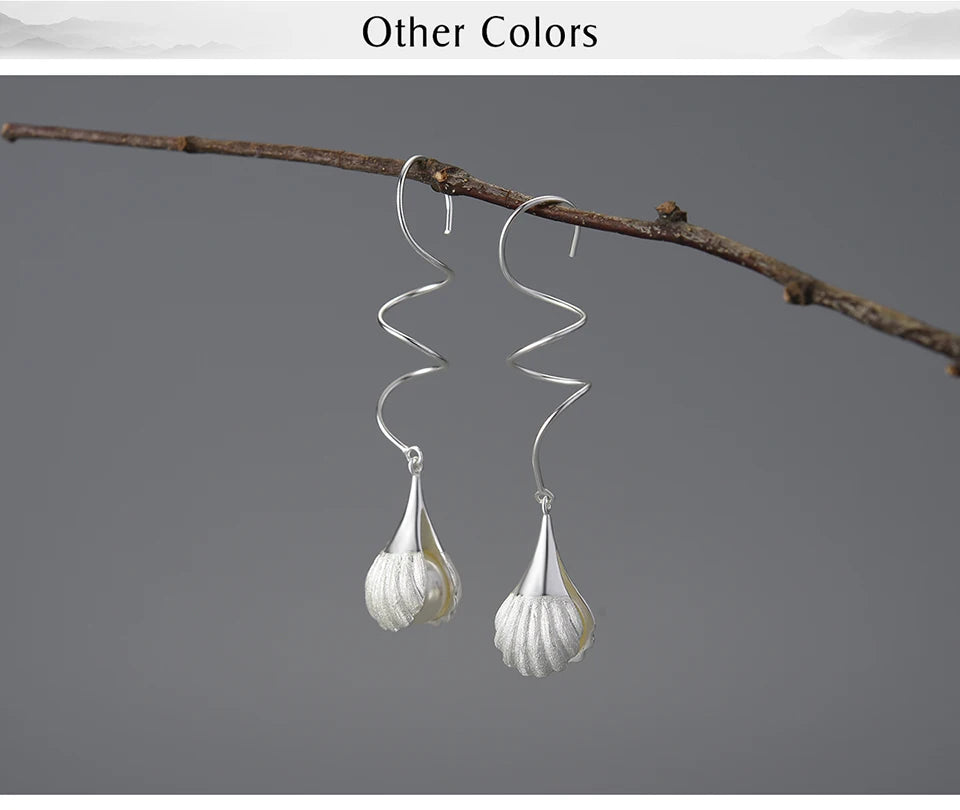 Lotus Fun Natural Mother of Pearl Beads in Shells Curve Long Dangle Earrings for Women 925 Sterling Silver Luxury Fine Jewelry