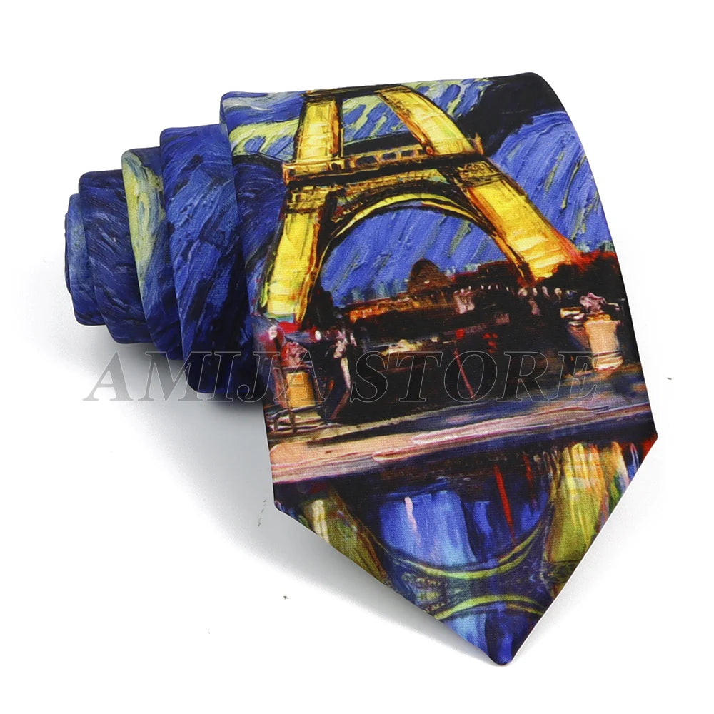 Vintage Imitation Silk Ties Men's Fashion 8cm Graffiti Painting Floral Necktie For Men Wedding Business Soft Printing Tie Wed Gi