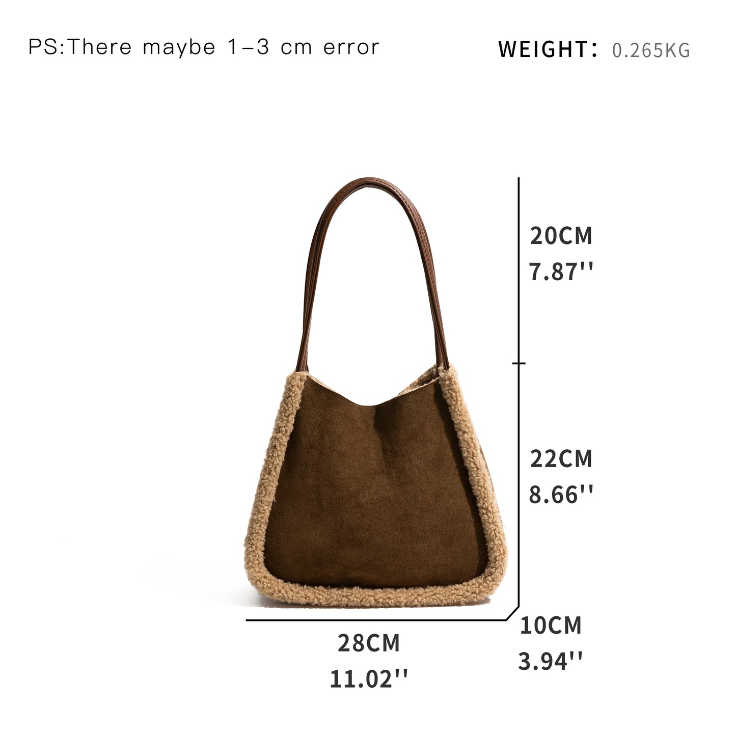 MABULA Large Capacity Lamb Wool Totes Bag Contrast Color Faux Suede Shoulder Bags Portable Large Capacity Commuter Tote Bag