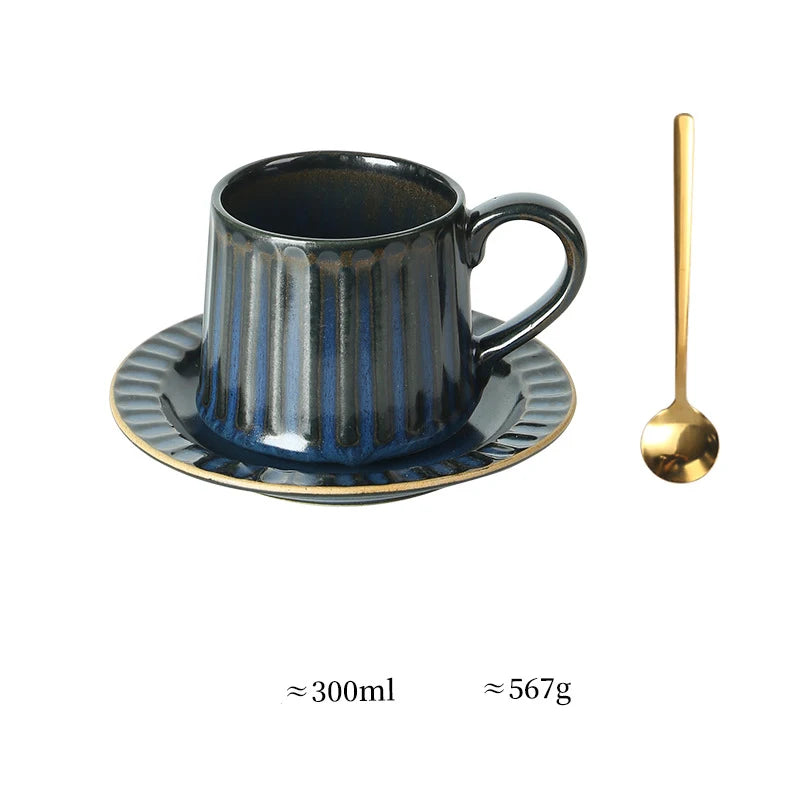 Ceramic Coffee Cup Set European American Roman Ear Hanging Flower Cups Restaurant Office Commercial Mugs Cup Plate Wholesale